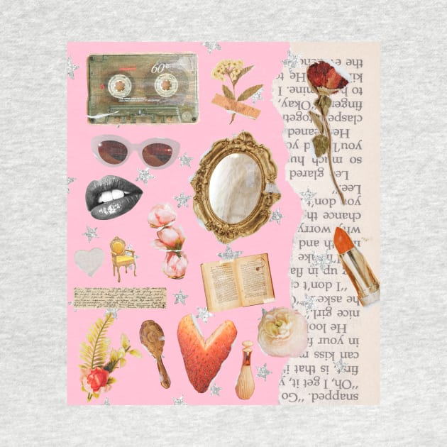 Vintage Old Money Aesthetic Collage Print Barbie Pink by madiwestdal